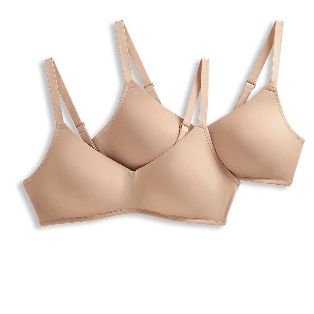 Jockey Smooth & Sleek Wirefree Molded T-Shirt Bra Set of 2 Light Beige 38DDD